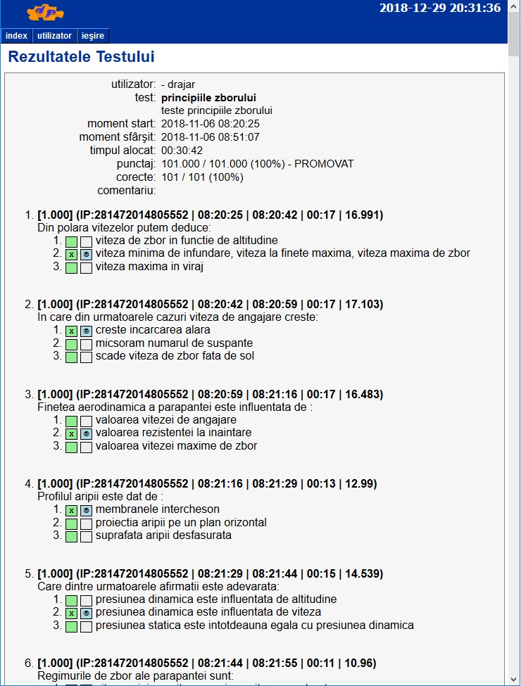 Paragliding licensing tests management